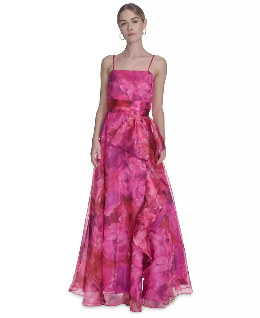 Eliza J Women's Square-neck Floral Print Organza Gown 1