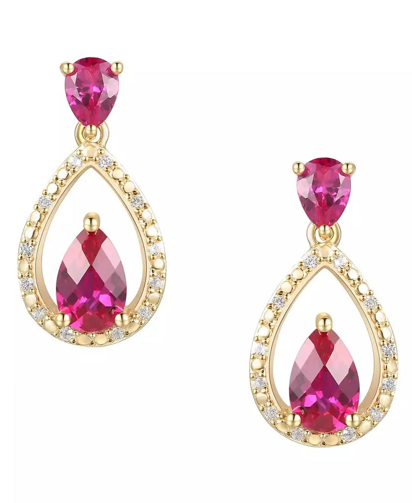 Macy's Ruby (1-1/5 ct. t.w.) & Diamond (1/20 ct. t.w.) Openwork Teardrop Drop Earrings in 14k Gold-Plated Sterling Silver 3