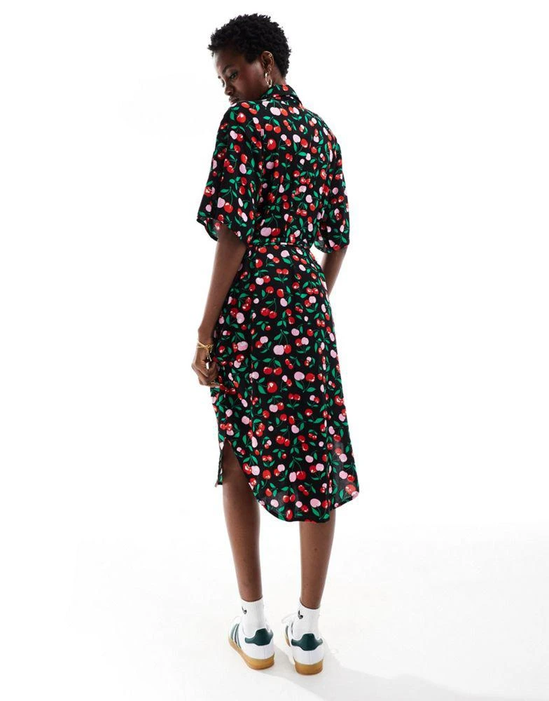 Monki Monki tie waist midi shirt dress in black cherry print exclusive to ASOS 3