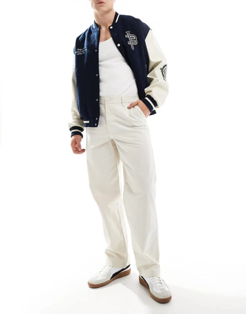 ASOS ASOS DESIGN baggy fit trousers with workwear patch in ecru 1