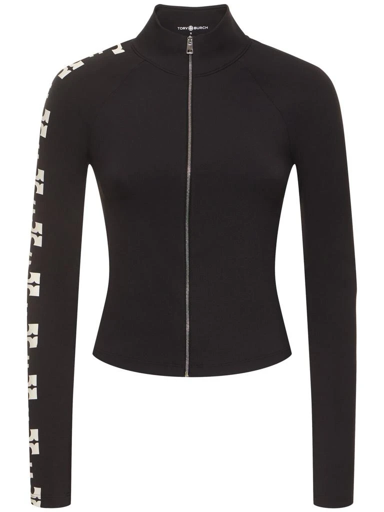 Tory Sport Logo Tech Blend Half Zip Crop Top 1