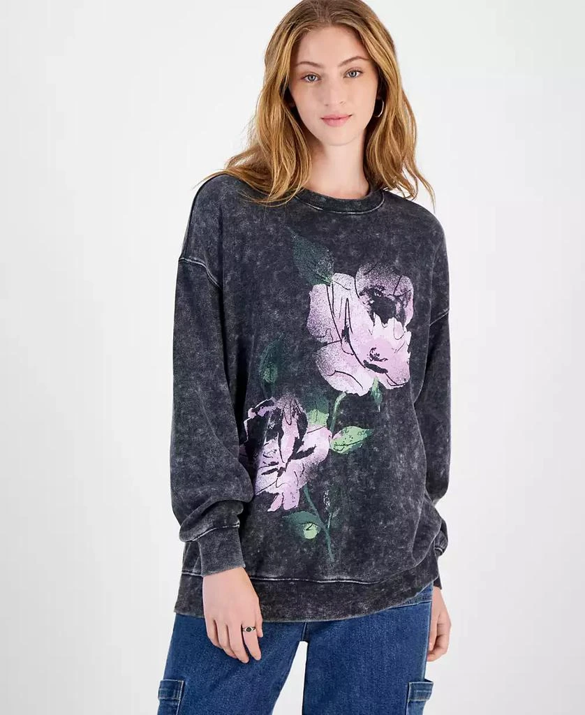 Rebellious One Juniors' Rose Mineral-Wash Sweatshirt 1