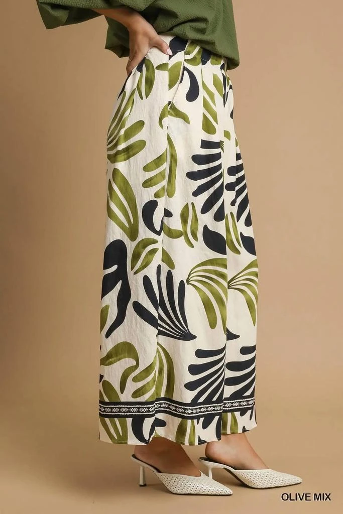 umgee Umgee - Tropical Leaf Print Wide Leg Pants 3