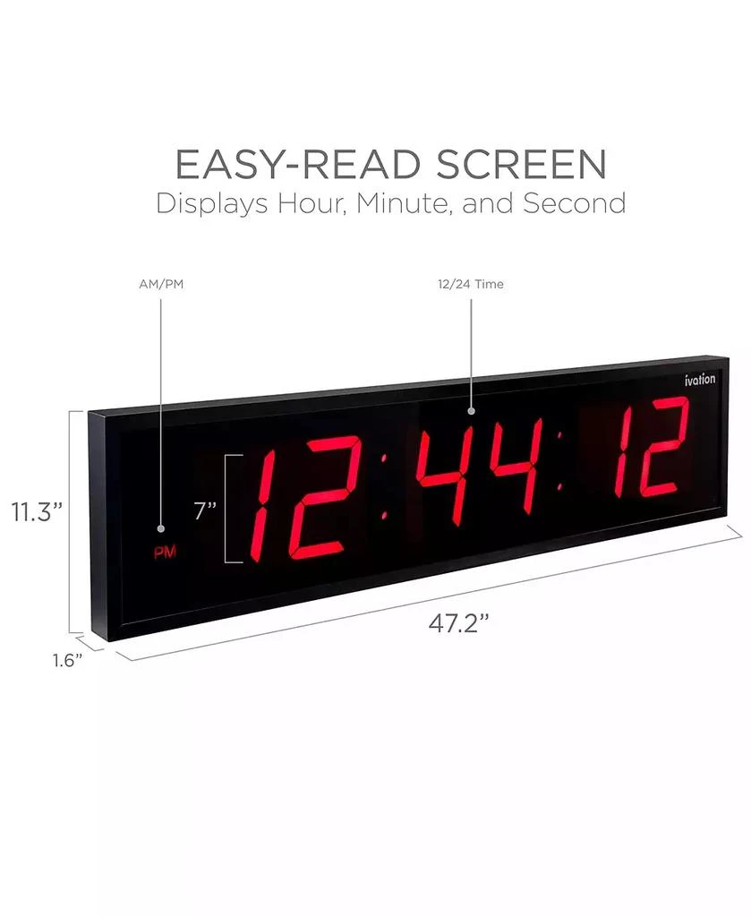 Ivation Large Digital Clock, 48" LED Wall Clock with Alarms, Timer 
More 3