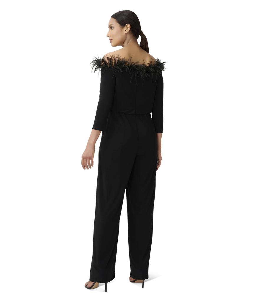 Adrianna Papell Stretch Jersey Blousson Jumpsuit with Feather Trim