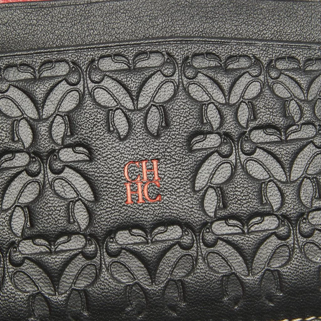 CH Carolina Herrera CH Carolina Herrera Black/Red Embossed Leather Card Holder 5