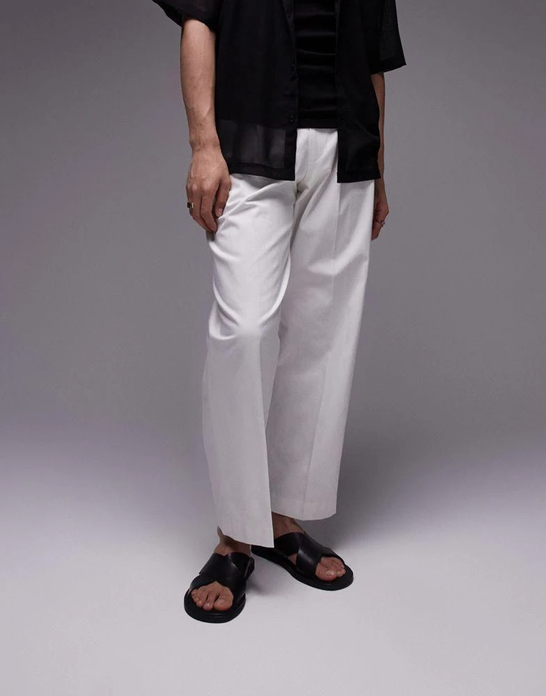 Topman Topman smart compact cotton wide leg trouser in ecru 2