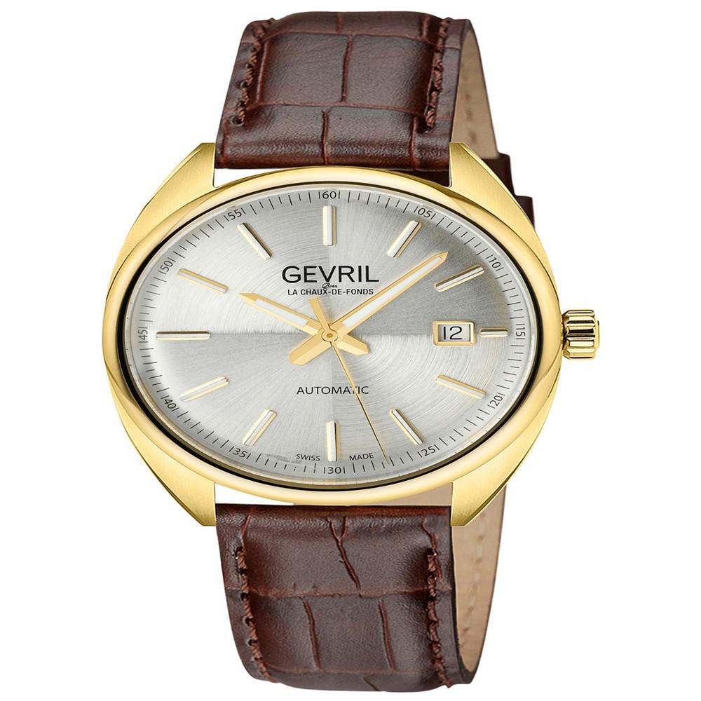 Gevril Men's Five Points Swiss Automatic Italian Brown Leather Strap Watch 40mm