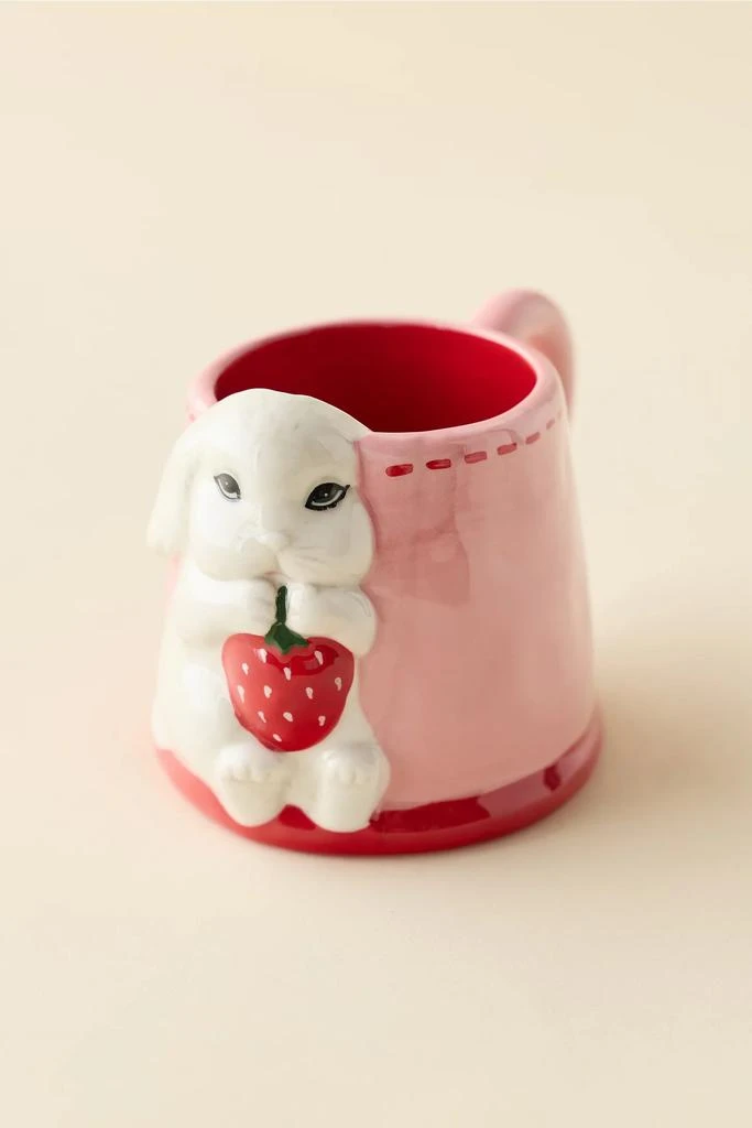 Urban Outfitters Strawberry Bunny Sculpted Ceramic Mug