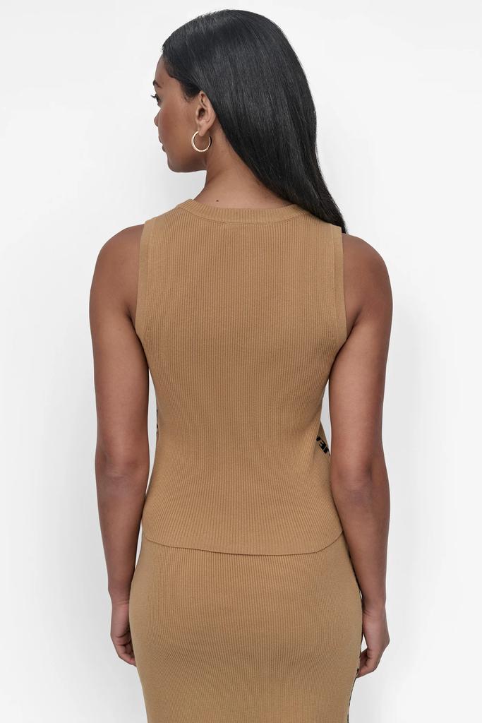 DKNY SIDE LOGO TRIM RIB SLEEVELESS CREW NECK TOP