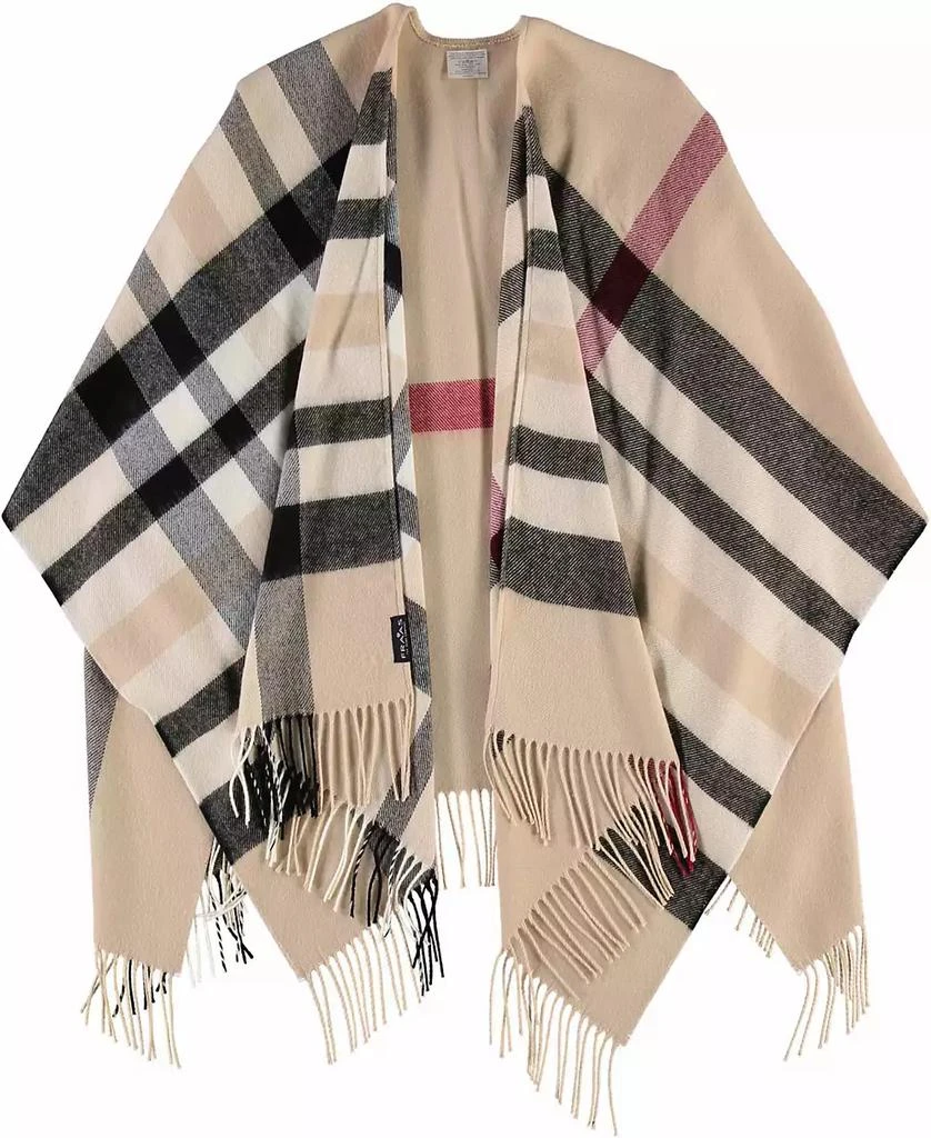 Fraas Women's Fraas Plaid Cape Sweater with Fringe-Trim 1
