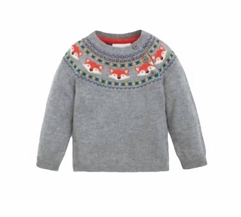 JoJo Maman Bébé Boy's Fox Fair Isle Jumper Coat In Marlborough Grey