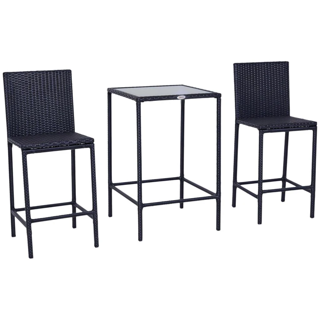 Hivvago 3-Piece Rattan Bar Set with Glass Top Table 
2 Stools