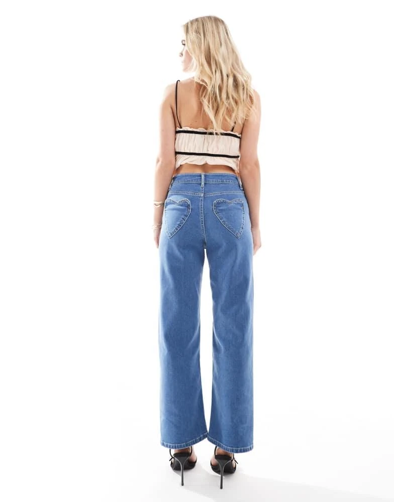 Miss Selfridge Miss Selfridge Petite heart pocket straight leg jean in light wash 2