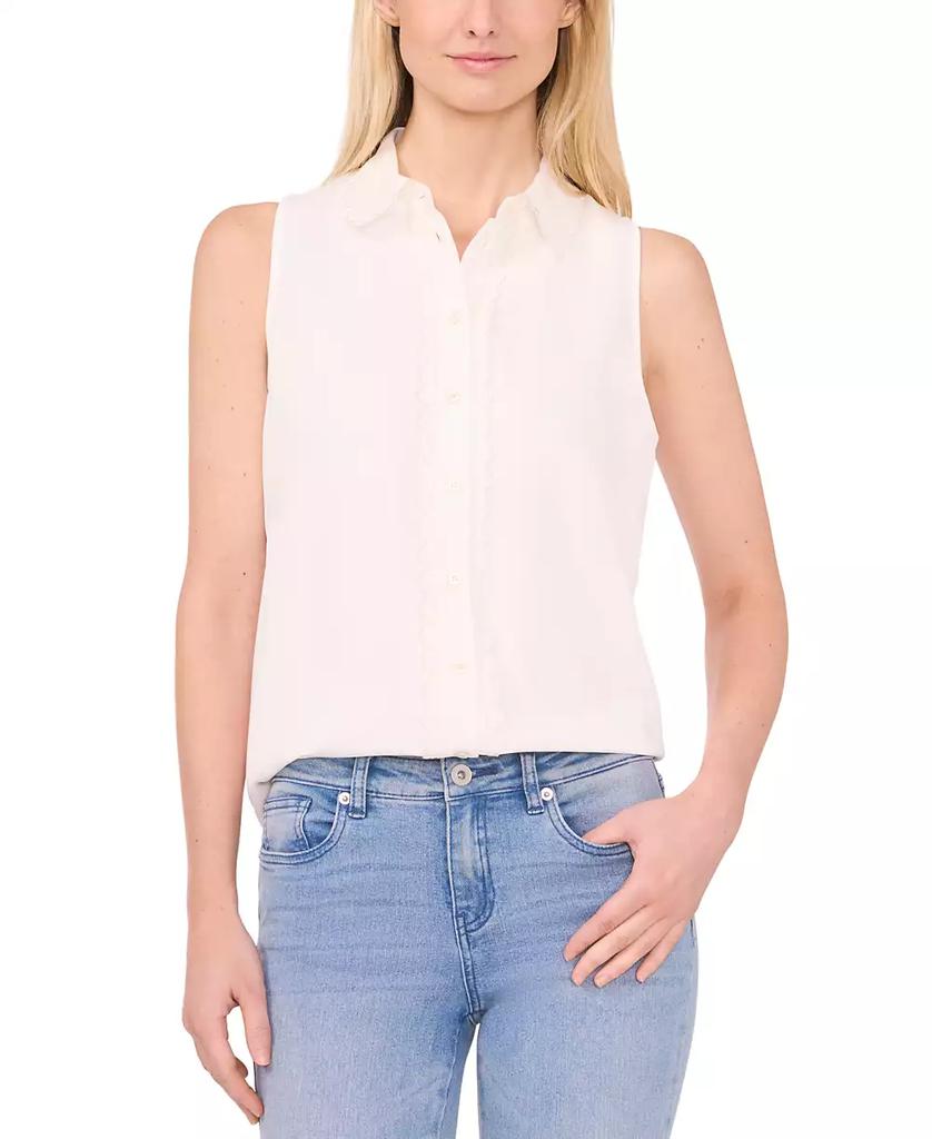CeCe Women's Sleeveless Scallop Detail Button Down Blouse