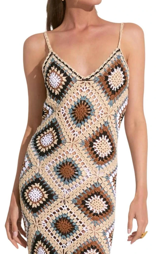 Elan Crochet Midi Tank Dress In Natural Multi 5