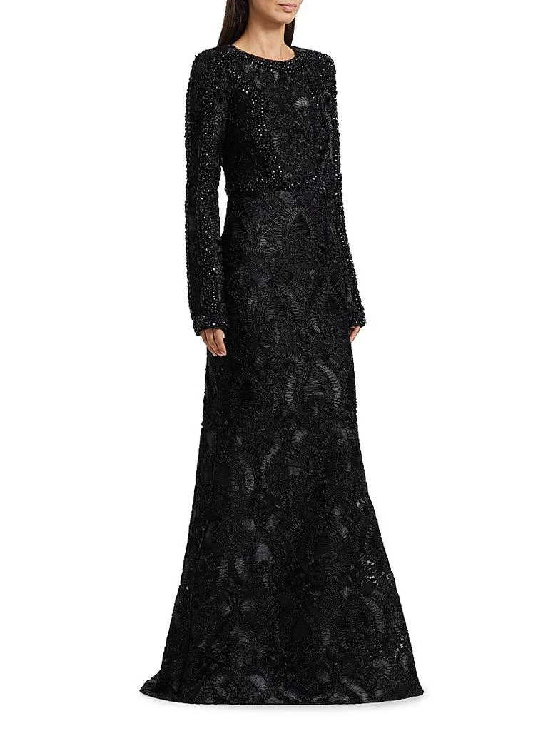 Badgley Mischka Embellished Long-Sleeve Gown 4