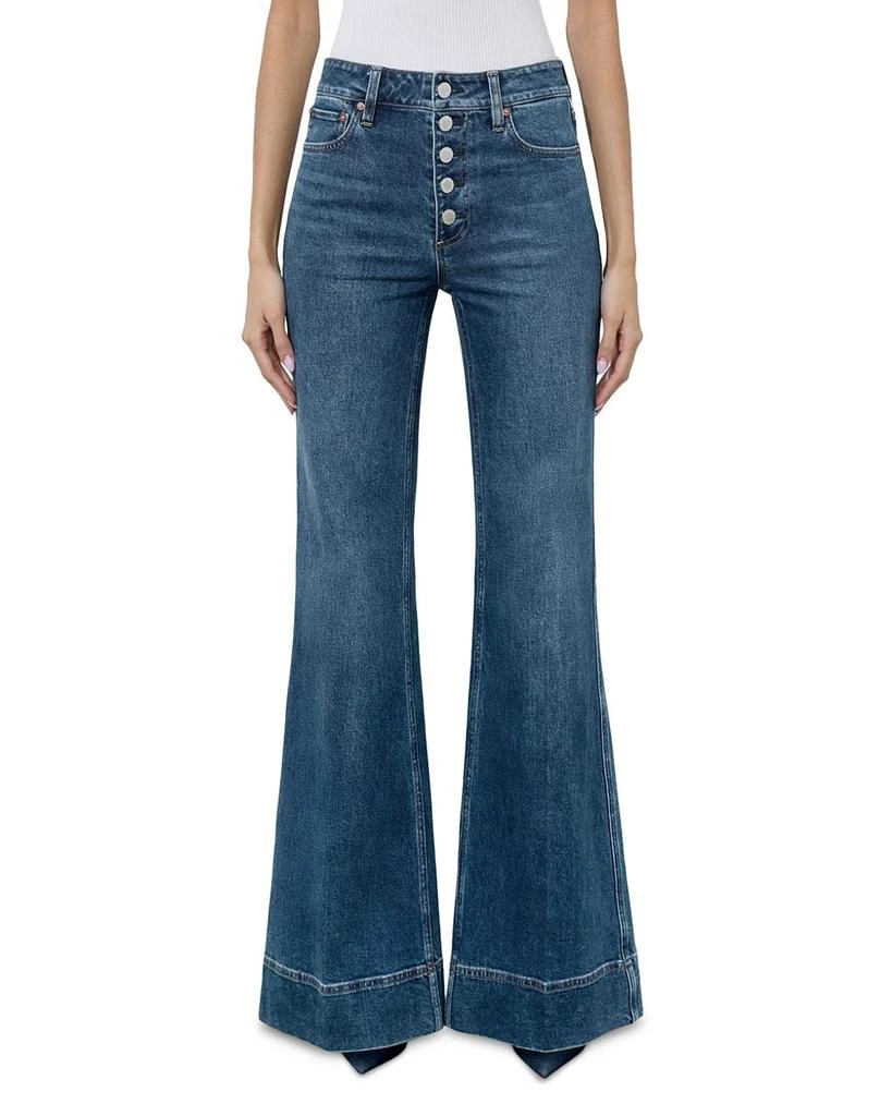 Alice + Olivia Missa High Rise Exposed Button Wide Leg Jeans in Lola Blue 1