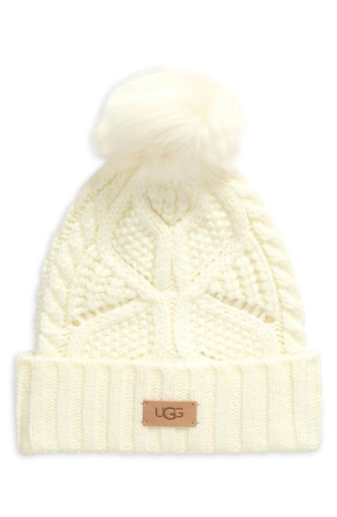 UGG Faux Fur Pompom Cable Knit Beanie 1