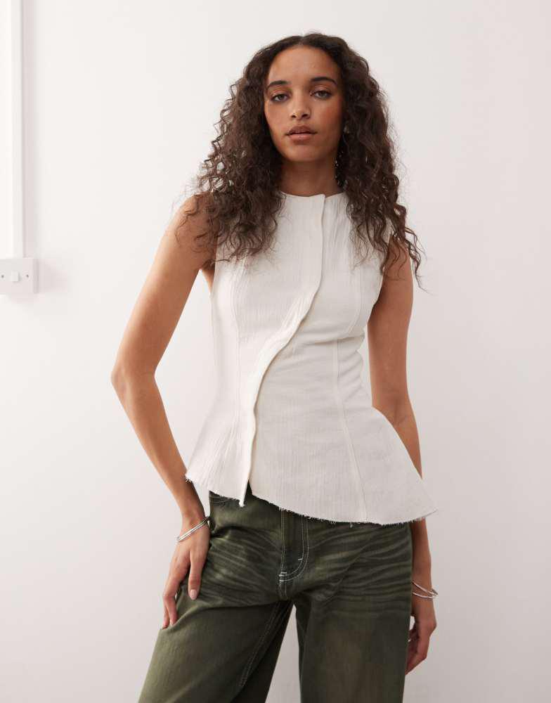 Weekday Weekday asymmetric peplum top with concealed buttons in off-white