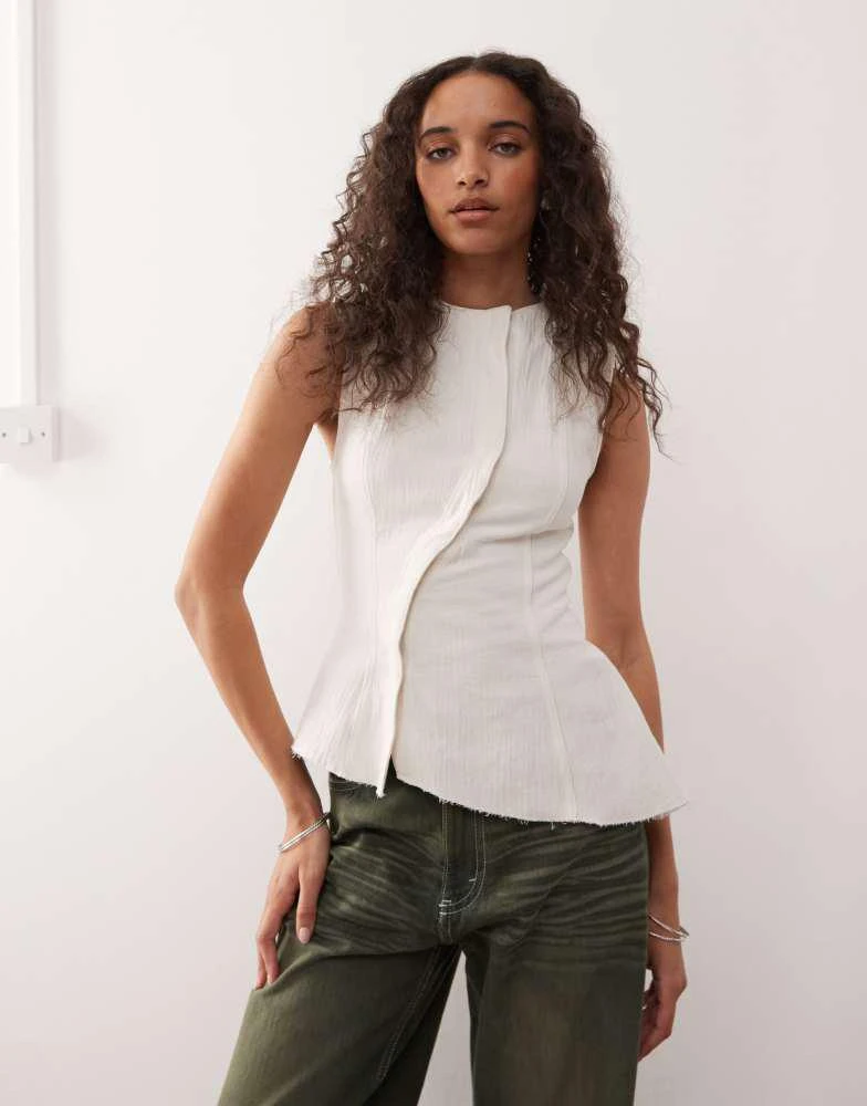 Weekday Weekday asymmetric peplum top with concealed buttons in off-white 1