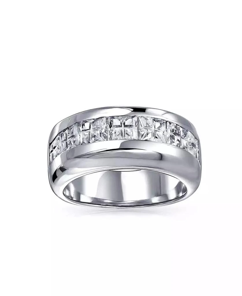 Bling Jewelry Channel Set Cubic Zirconia CZ Invisible Cut Half Eternity Band Sterling Silver 9MM 2