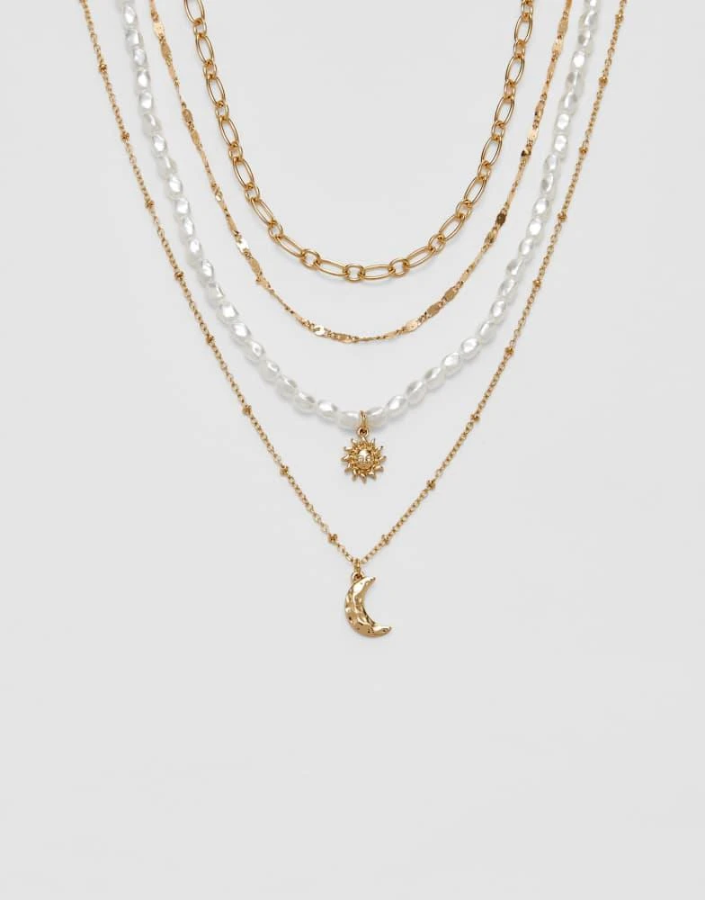 Stradivarius Stradivarius Set of 4 moon and sun necklaces in gold