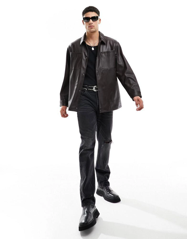 ASOS ASOS DESIGN faux leather shacket in brown 4