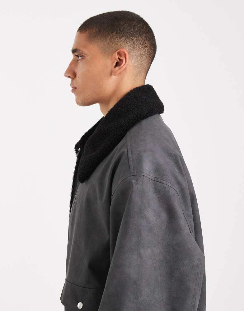 ASOS ASOS DESIGN bomber with contrast borg collar in grey 4