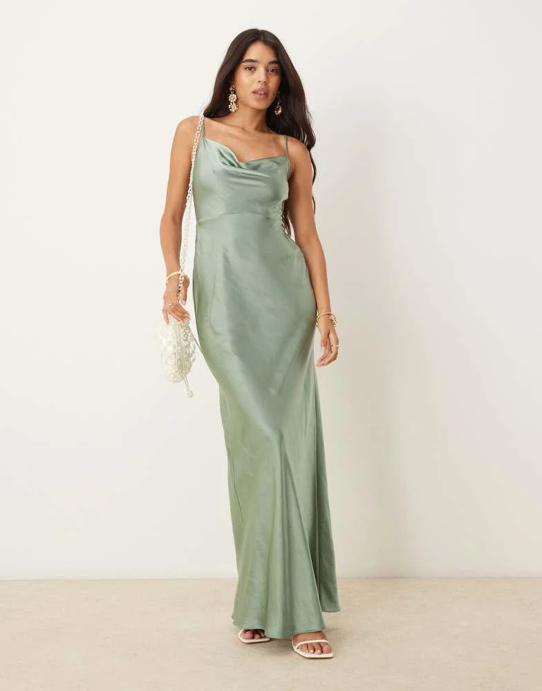 Shop Pretty Lavish Bridesmaid Keisha satin cowl neck maxi dress in