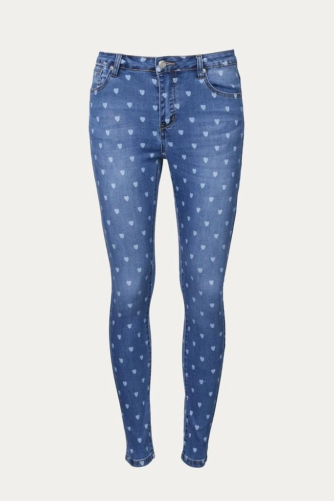 Q2 Mid-Rise Heart-Print Skinny Jean In Light Blue 1