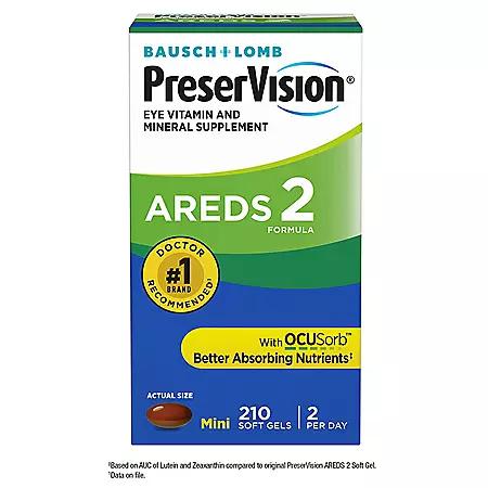 Bausch + Lomb PreserVision AREDS 2 Formula Eye Vitamin Softgels, 210 ct.