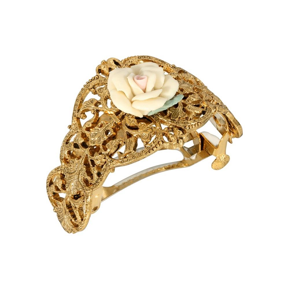 2028 Women's Gold-Tone Porcelain Rose Ponytail Holder