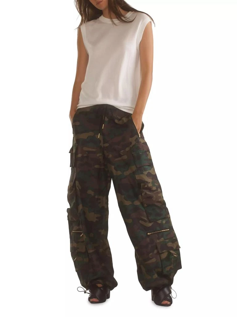 Cynthia Rowley Camouflage Wide-Leg Nylon Cargo Pants 2