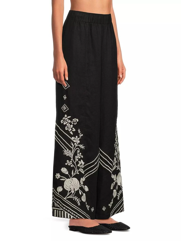Johnny Was Seamed Embroidered Linen Pants 4