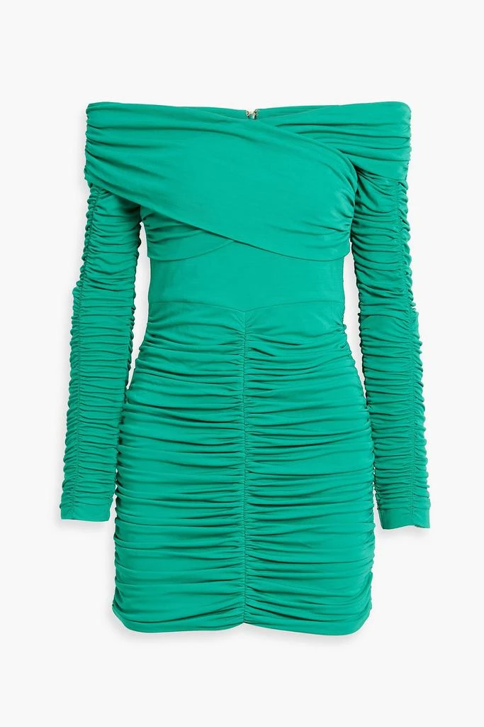REBECCA VALLANCE Edie off-the-shoulder ruched jersey mini dress 1