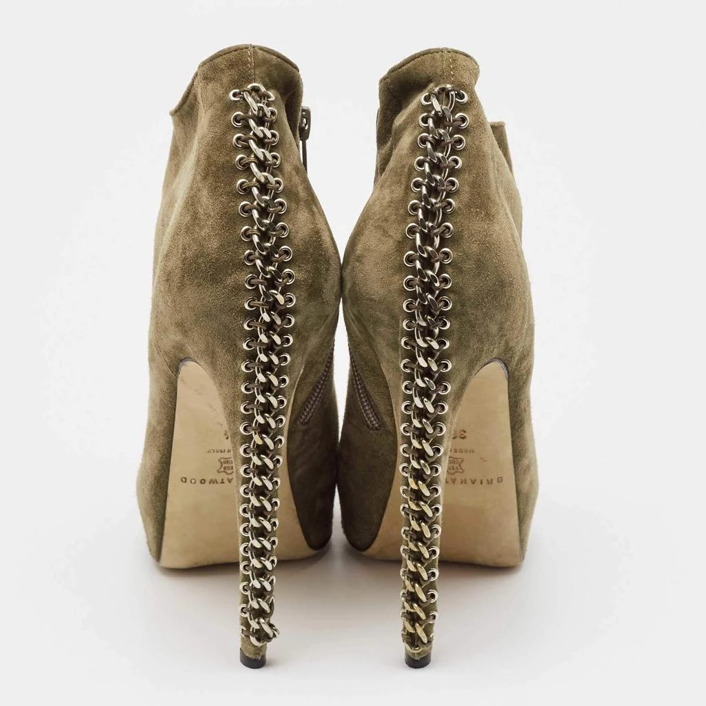 Brian Atwood Brian Atwood Olive Green Suede Chain Embellished Booties Size 38.5 5