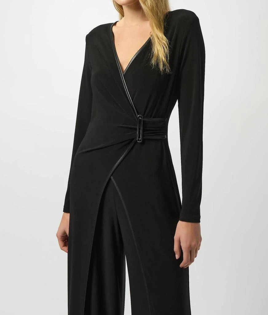 JOSEPH RIBKOFF Joseph Ribkoff - Faux Leather Trim Wrap Jumpsuit 3
