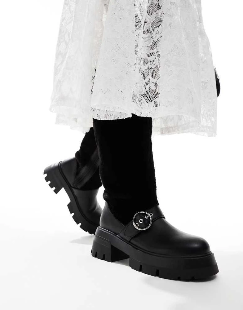 Public Desire Public Desire Switch Up fluffy fur knee boots with buckles in black 1