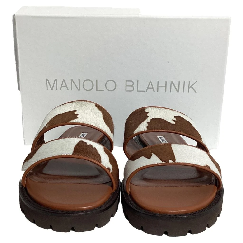 Manolo Blahnik Gadmu Cow Print Flat Sandals in Animal Print Ponyhair 6