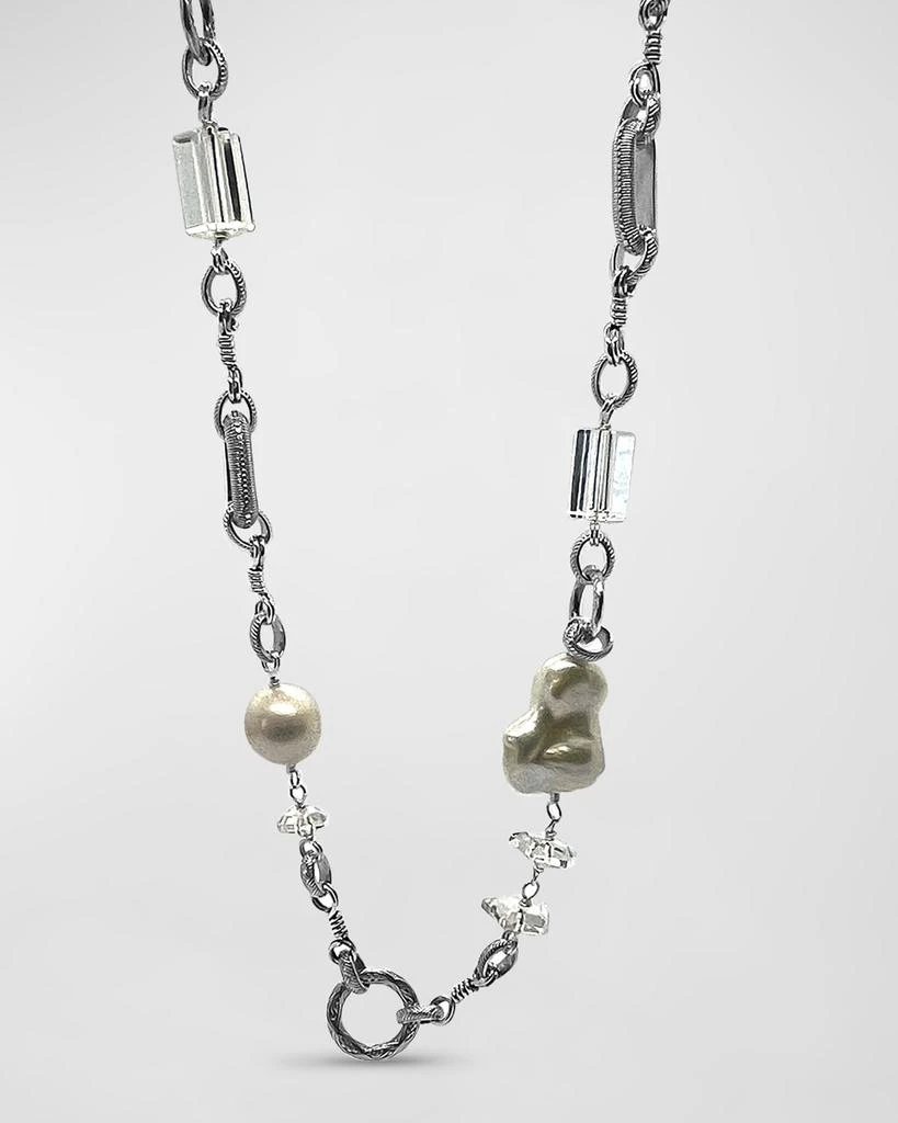 Stephen Dweck Natural Quartz and Baroque Pearl Necklace in Sterling Silver 3