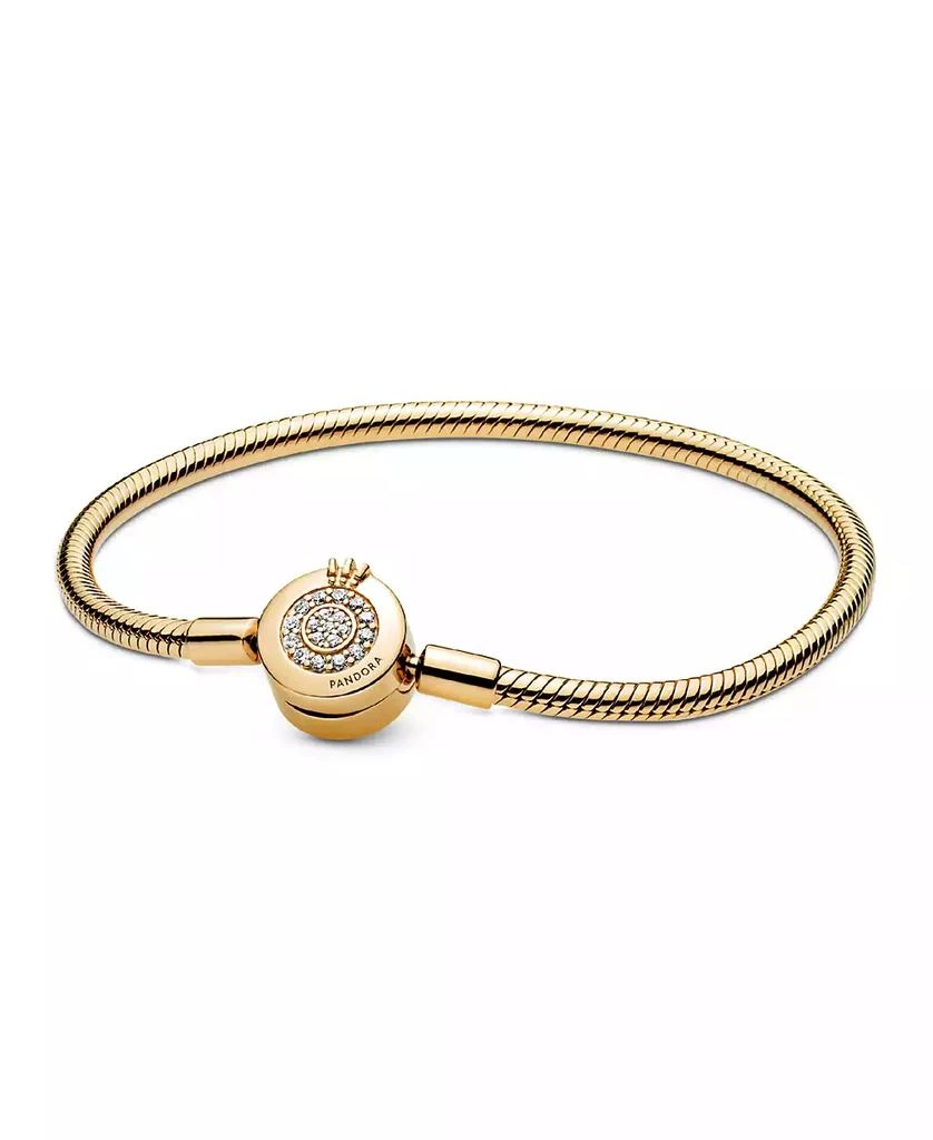 PANDORA Moments Cubic Zirconia 14K Gold-Plated Sparkling Crown O Snake Chain Bracelet 1