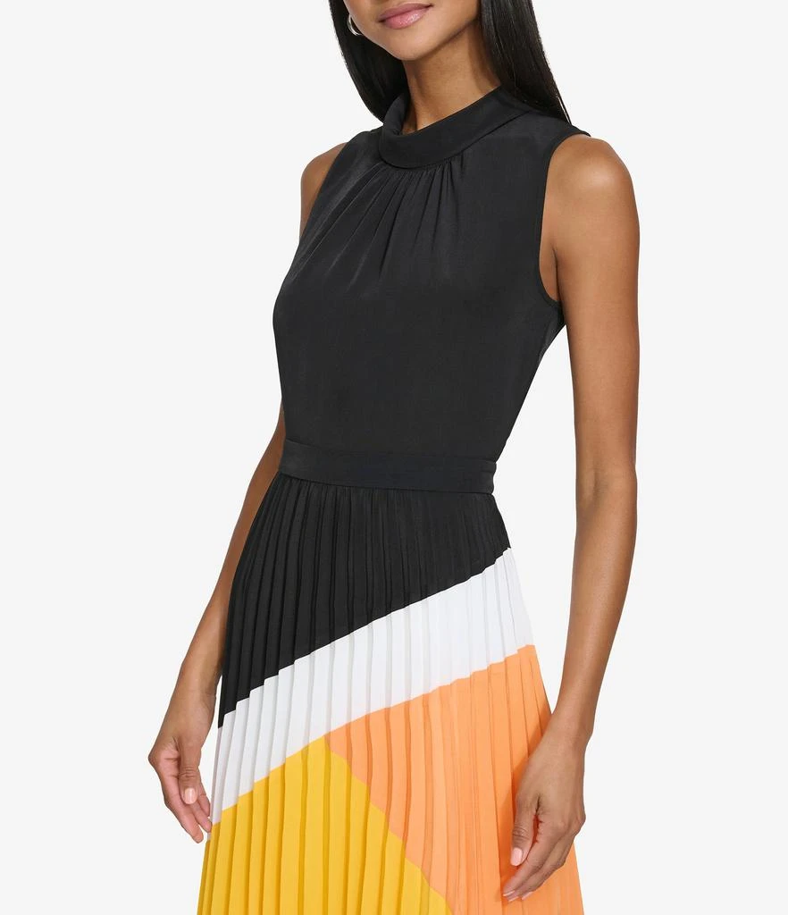 Karl Lagerfeld Paris SILKY CREPE PLEATED COLORBLOCK DRESS 5