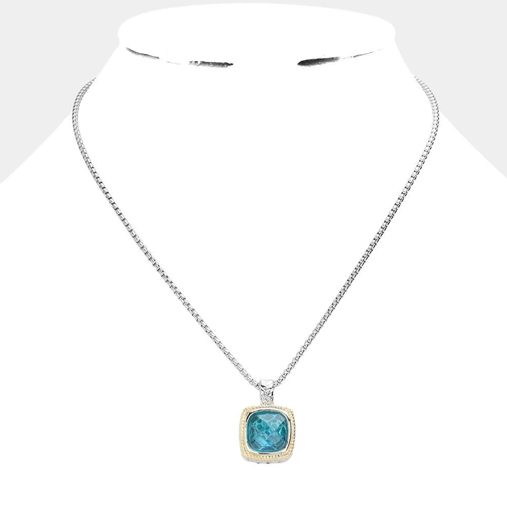 FASHNZFAB Square CZ Stone Pendant Necklace 2