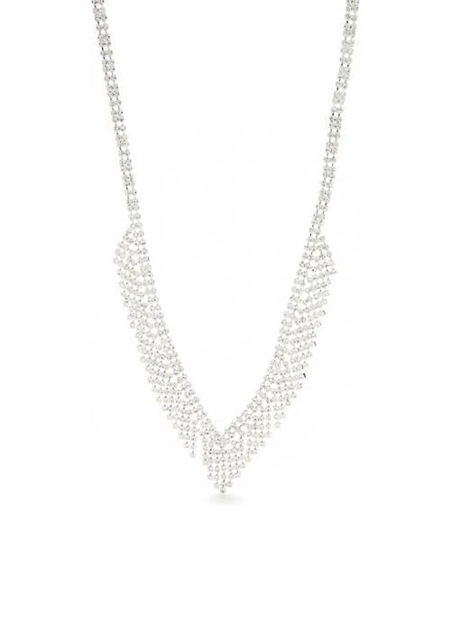 Belk Silver Tone Graduated Shig Shag Rhinestone Frontal Necklace