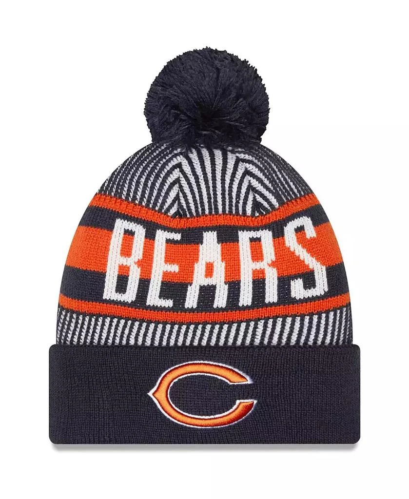 New Era Men's Navy Chicago Bears Striped Cuffed Knit Hat with Pom 1