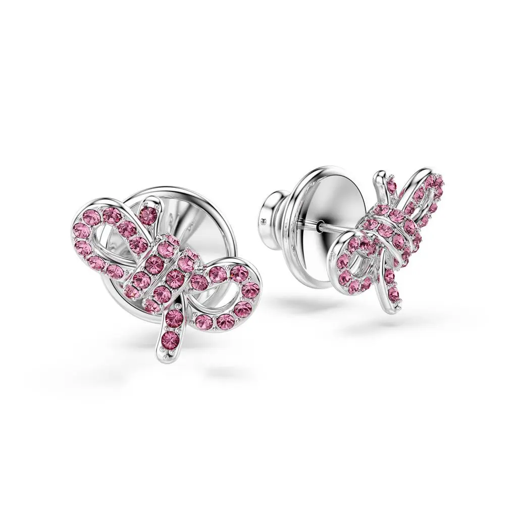 Swarovski Lifelong bow stud earrings bow pink rhodium plated 3
