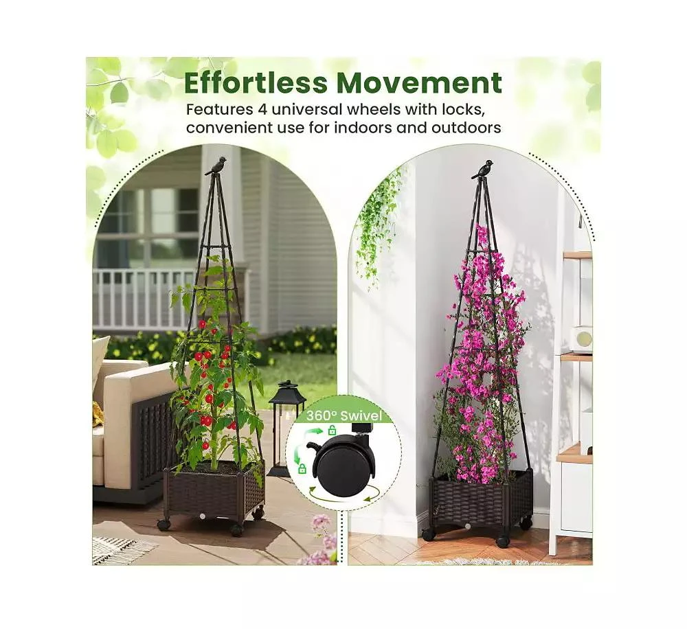 Slickblue Raised Garden Bed Adjustable with Plant Box and Trellis with Lockable Wheels 7