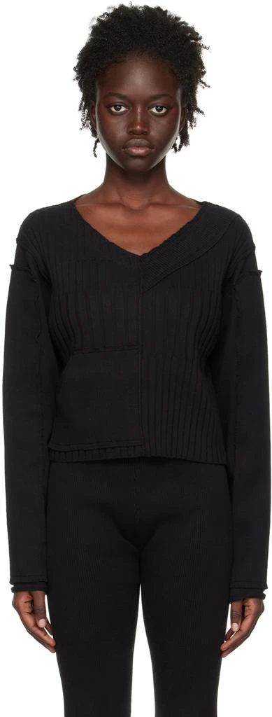 PERVERZE Black Multi Rib V-Neck Sweater - Knitwear - BeyondStyle