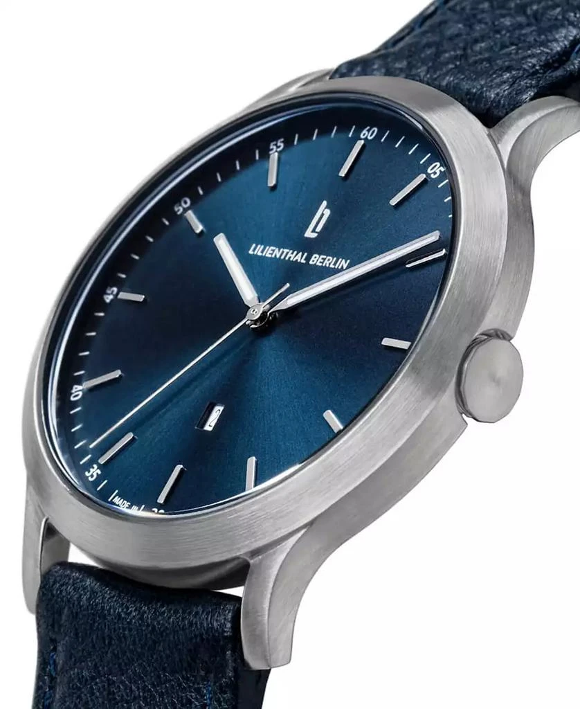 Lilienthal Berlin Unisex Huxley Silver Blue Navy Blue Leather Watch 2